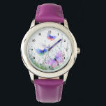 Montre à papillons colorés au printemps<br><div class="desc">Montres avec Printemps Joy Papillons colorés Flying in Nature Watercolor Peinture Papillon et Fleurs - ou Choisissez / Ajouter Votre Texte favori / Couleur - Faites votre cadeau de montre unique - Redimensionnez et déplacez ou supprimez et ajoutez des éléments avec outil de personnalisation! - Dessin et design par MIGNED....</div>