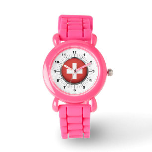 Montre à Parties scintillant rose Drapeau Suisse e
