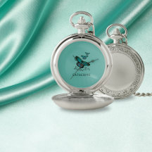 Montre à poche bleue papillon vintage