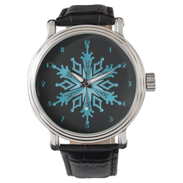 Montre à poignet à flocon bleu glace (devant)