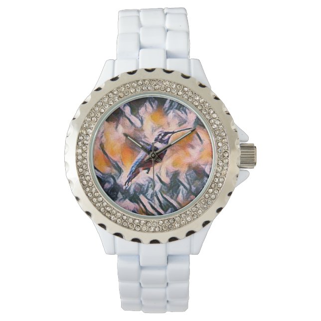 Montre à poignet de colibri en strass féminin (devant)