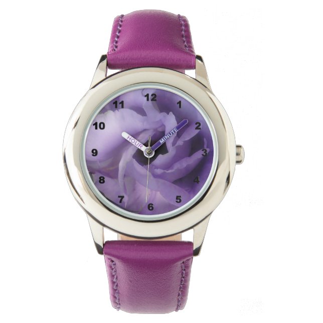 Montre à poignet violet en acier inoxydable (devant)