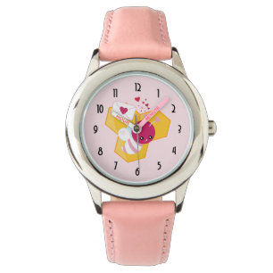 Montre Abeille mignonne aux Coeurs de Saint-Valentin rose