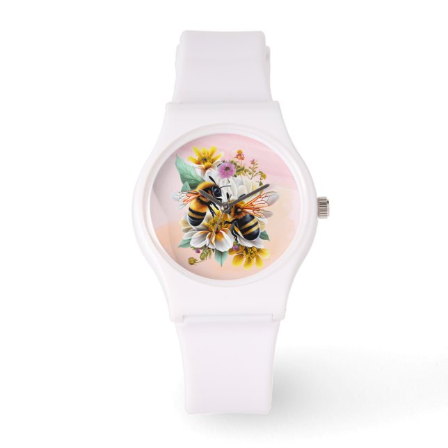 Montre abeilles et fleurs colorées (Recto)