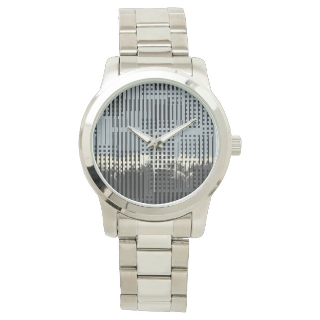 Montre Abstract Cream, Teal, et Black Stripe Pattern (devant)