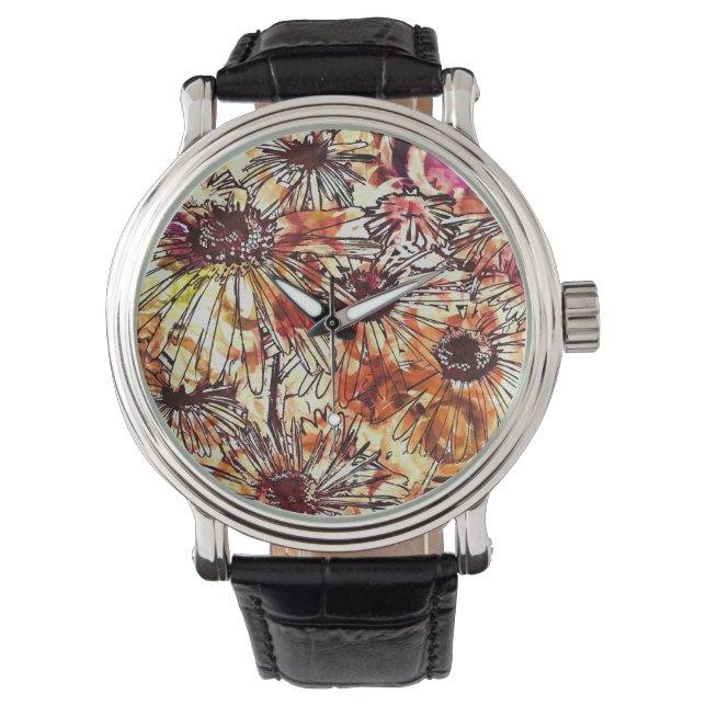 Montre Abstract Paint Daub Sunflower Pattern (devant)