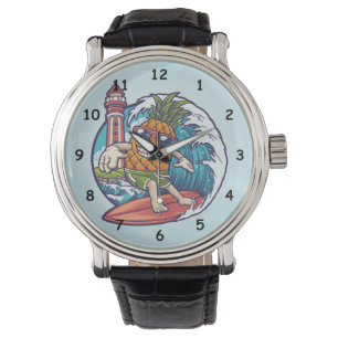 Montre Abstrait de surfer à ananas tiré à la main