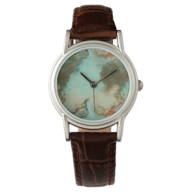 Montre Abstrait en Marbre Turquoise et Rouille (devant)