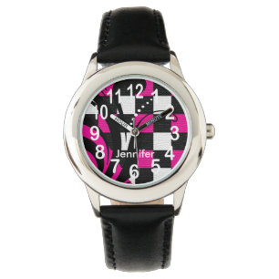 Montre Abstrait Hot Pink, noir et blanc personnalisé
