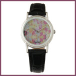 Montre Abstrait rose noir et jaune<br><div class="desc">Superbe motif abstrait rose et jaune avec parties scintillant subtile. Ajoutez votre nom pour personnaliser.</div>