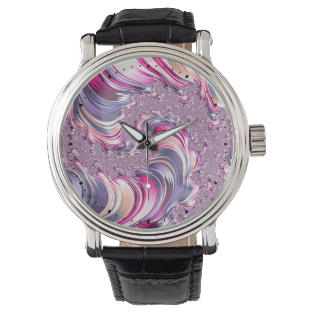 Montre Abstrait rose pourpre spirale fractale (devant)