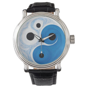 Montre Abstrait Yin Yang : Moderniste Bleu & Blanc
