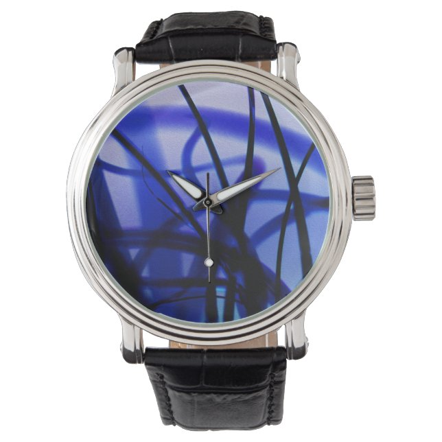 Montre Abstraite Bleue Enchevêtrée avec bracelet N (devant)