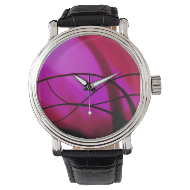 Montre Abstraite brillante rose et noire (devant)