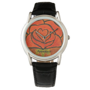 Montre Abstraits accents roses rouge et noir "I Heart You