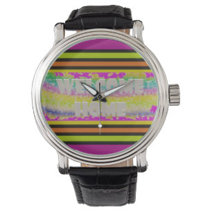 Montre accueil accueil design violet vert rouge bordé tri