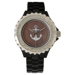 Montre Acier Ancre en acajou marin humide