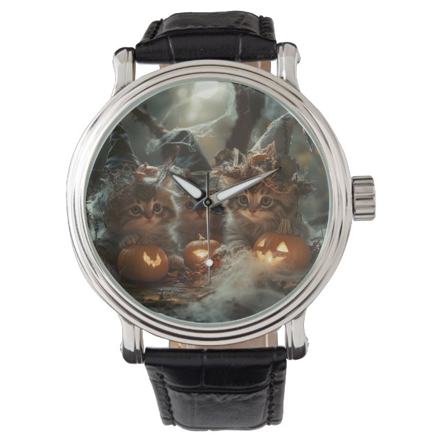 Montre Adorable chatons d'Halloween avec Citrouilles (devant)
