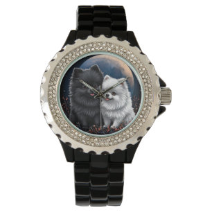 Montre Adorable Chiots Poméraniens noirs et blancs