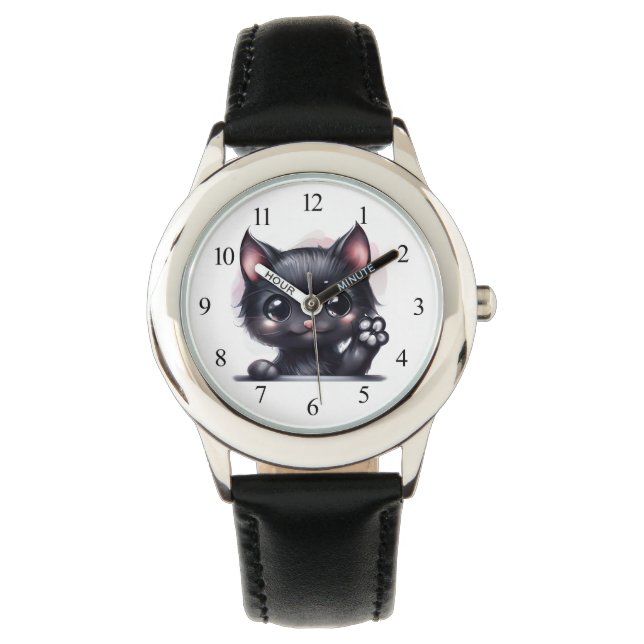 Montre Adorable Kawaii Chat noir (devant)