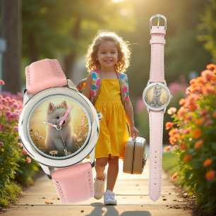 Montre Adorable petit chiot Spitz blanc, enfants
