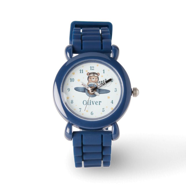 Montre Adventure Aviation Cute Bear Blue Plane (Recto)