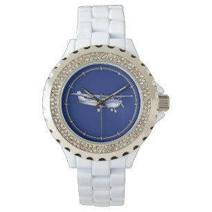 Montre Aéronef Chrome Cessna Silhouette Volant sur bleu