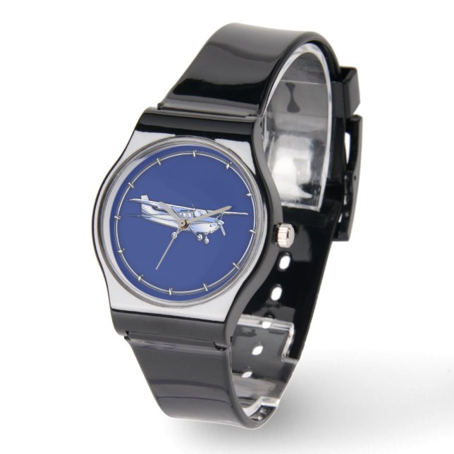 Montre Aéronef Chrome Cessna Silhouette Volant sur bleu (Angle)
