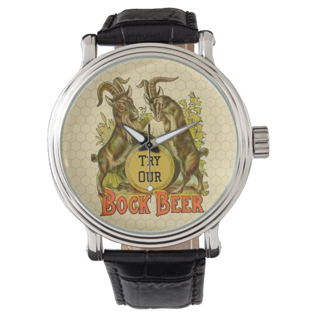 Montre Affiche de bière Bock vintage : Antique Goat Saloo (devant)