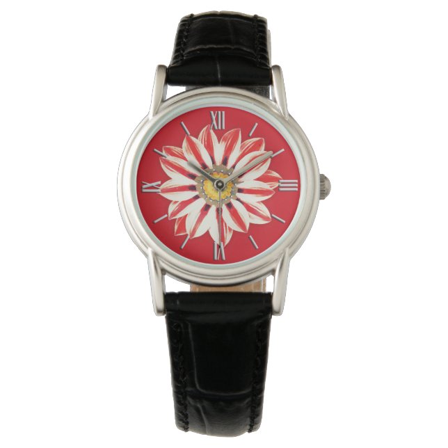 Montre Afrique / Gazania - Rouge et blanc rayé (devant)