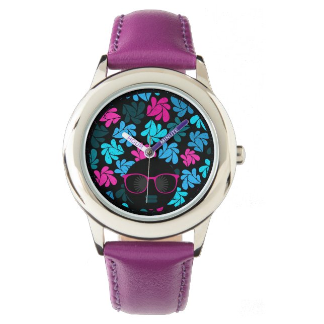 Montre Afro Diva Rose et Turquoise (devant)