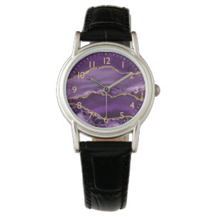 Montre Agate Marbre scintillant or et violet