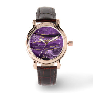 Montre Agate Violet Pourpre Paillettes Dorées Votr