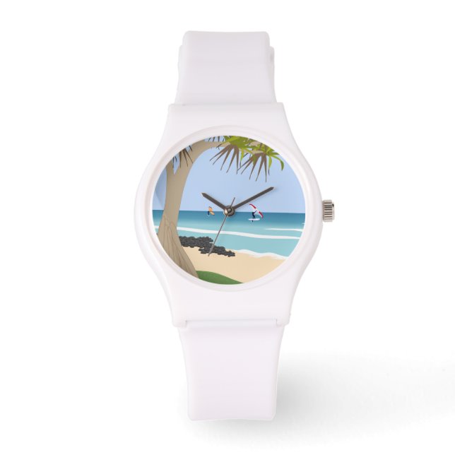 Montre Aile surfeurs à huile Pandanus Tree à la plage (Recto)