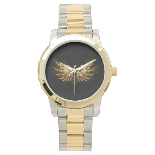 Montre Ailes d'ange dorées sur fond noir