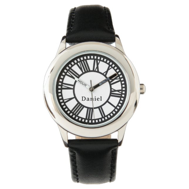 Montre Ajouter Boys Nom Black Personnalisé Enfants Regard (devant)