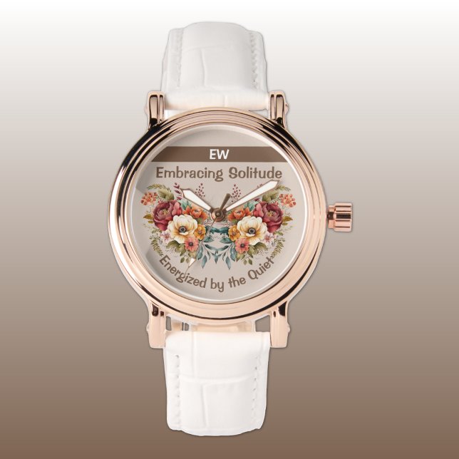 Montre Ajouter un nom introversion solitude floral brun (Créateur téléchargé)