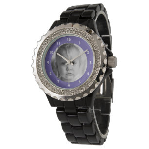 Montre Ajouter une photo de Rhinestone pourpre à maman o