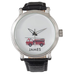 Montre Ajouter votre nom Red Fire truck Personnalisé