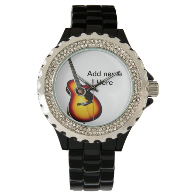 Montre Ajouter votre nom texte brun acoustique guitare éd (devant)