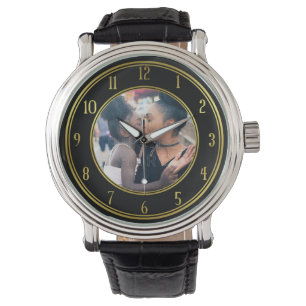 Montre Ajouter votre photo personnalisée Gold Black Ele