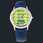 Montre Alligator personnalisé Gator Crocodile Croc Watch<br><div class="desc">La montre présente une illustration originale d'un indicateur vert et jaune. Personnalisez simplement avec le nom du destinataire !</div>