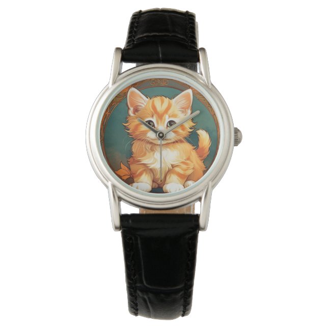 Montre Alphonse Mucha Style Chat orange (devant)