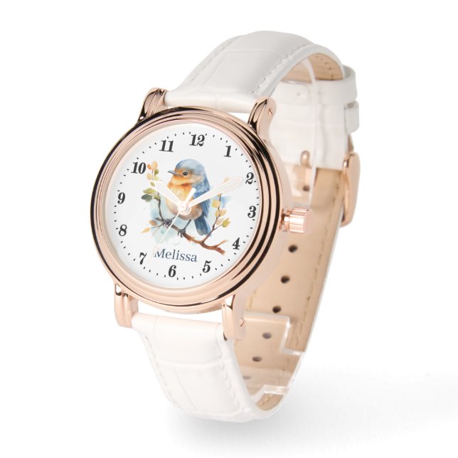 Montre Amateurs d'oiseaux mignons ajouter un nom (Angle)