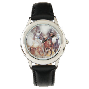 Montre Amazing white and bay horses in a gallop