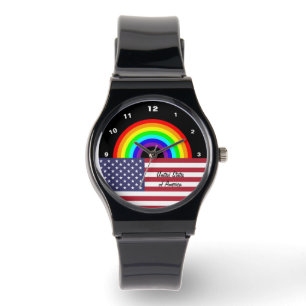 Montre American Flag Rainbow watch, love USA, LGBT pride