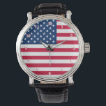 Montre American Flag Watch Patriotic<br><div class="desc">USA - Etats-Unis d'Amérique - Drapeau - Patriotique - Jour de l'Indépendance - 4 juillet - Personnalisable - Choisissez / Ajoutez votre texte unique / Couleur - Faites votre cadeau spécial - Redimensionnez et déplacez ou supprimez et ajoutez des éléments / image avec outil de personnalisation. Vous pouvez également transférer...</div>