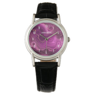 Montre Améthyste Violet Et Agate Abstrait Or