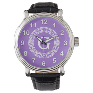 Montre Améthyste Wht Cadre Rnd Clé Grecque Monogramme Ini