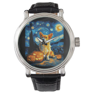Montre Amoureux de chiens Corgi Peinture de la nuit étoil